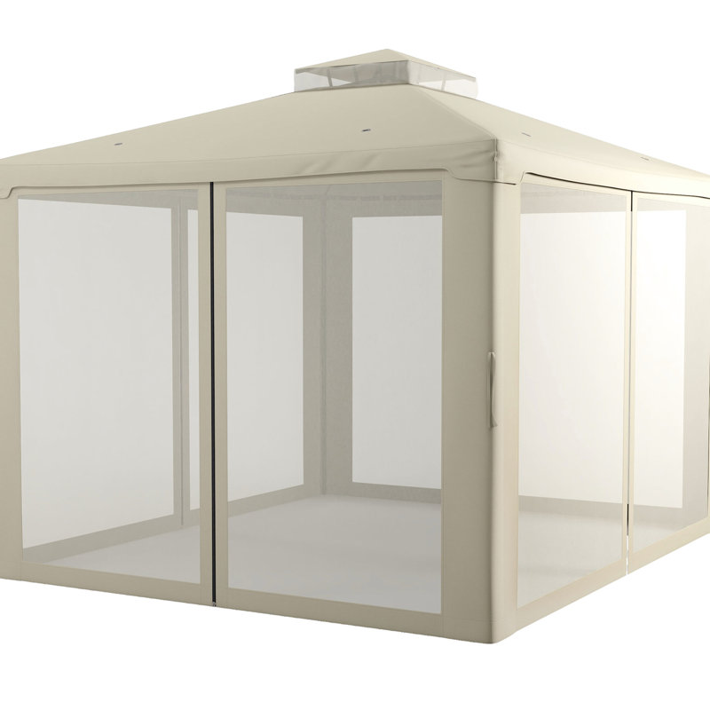 9.6' X 11.6' Patio Gazebo, Cream White Canopy Shelter. Airflow Design, -blocking, Mesh Walls, For Garden, Lawn, Backyard, Deck, Easy Assembly With 2 Roof, For Simple Install