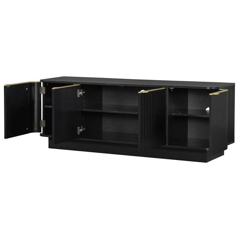 Meuble télé moderne pour téléviseur de 70 po ou moins, meuble audio-vidéo cannelé avec console de télévision et table basse