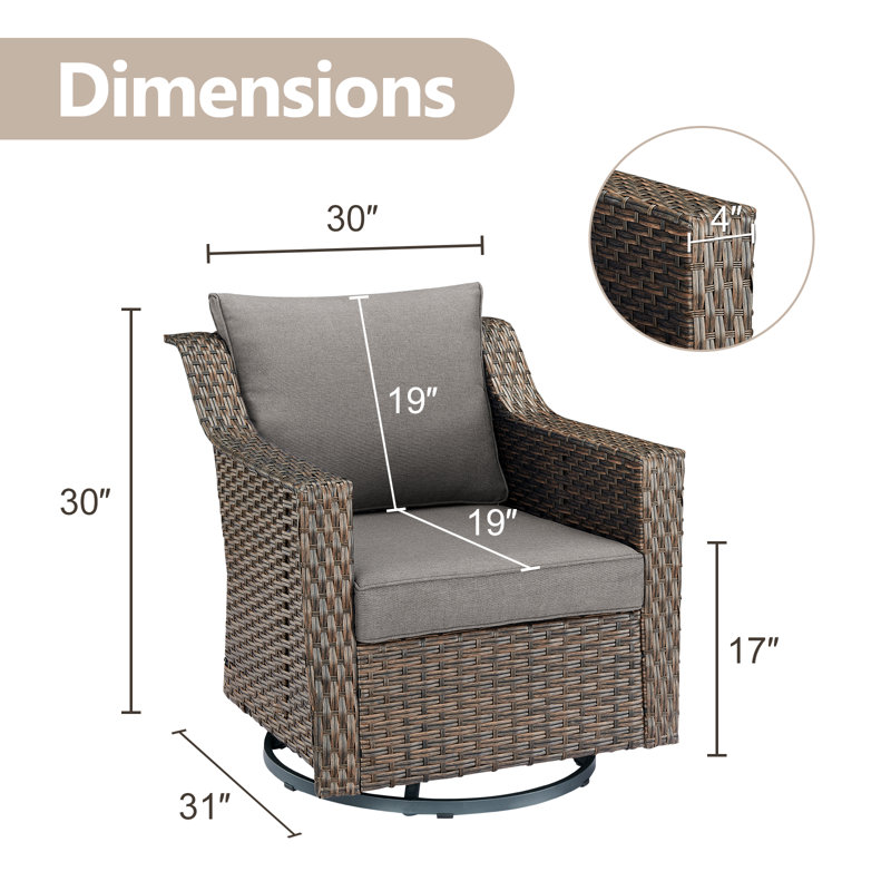 Chaises de patio d'extérieur en rotin avec coussins Tya, Gris