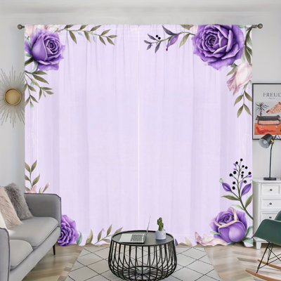 2 panneaux de rideau filtrant la lumière à l'aquarelle avec imprimé floral rose et décoration de printemps romantique