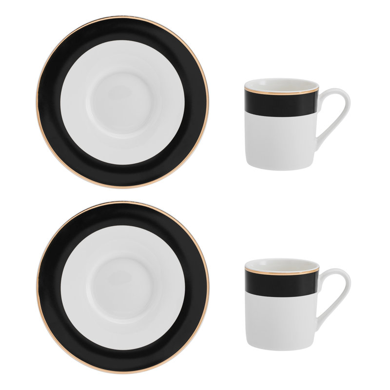 Mikasa Luxe Deco China Espresso Cups and Saucers, 100ml