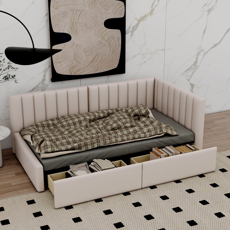 Mauda Upholstered Platform Storage Bed, Beige