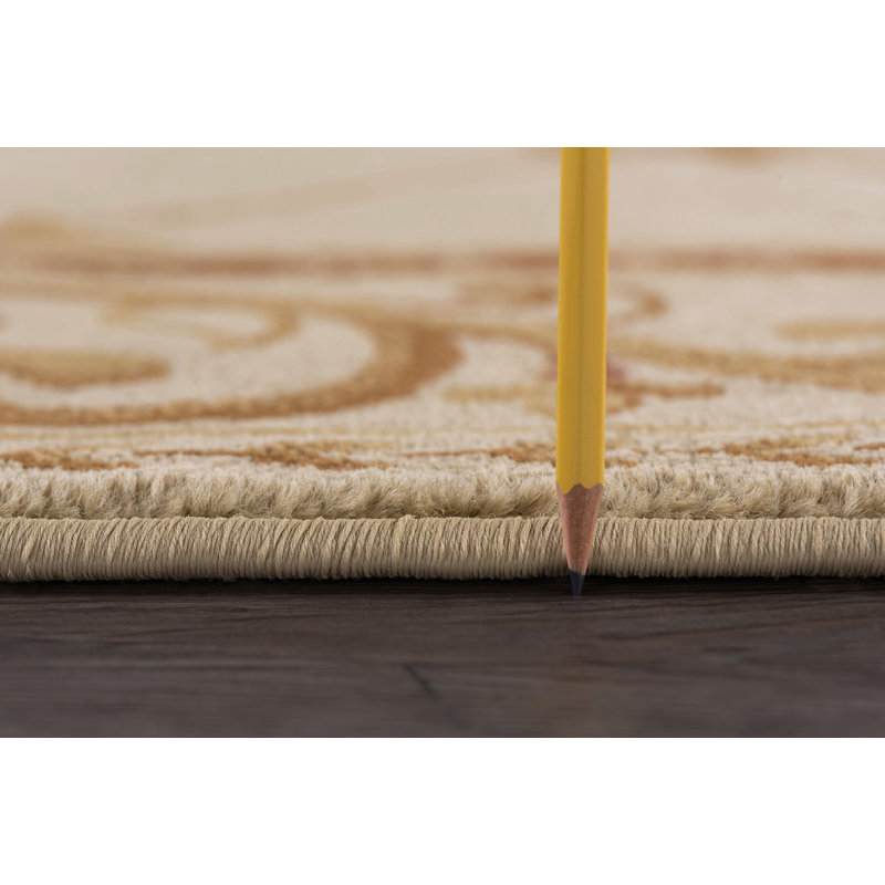 Tapis oriental en laiton / beige fauve / ivoire Clarence, Tapis de couloir 2 pi 3 po x 7 pi 3 po