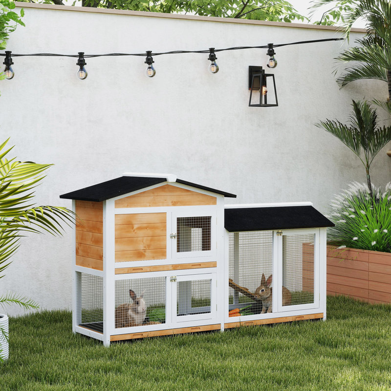 Cage à lapin Mona résistante aux intempéries avec rampe, Blanc, H 36,75 po x l 62 po x P 20,75 po