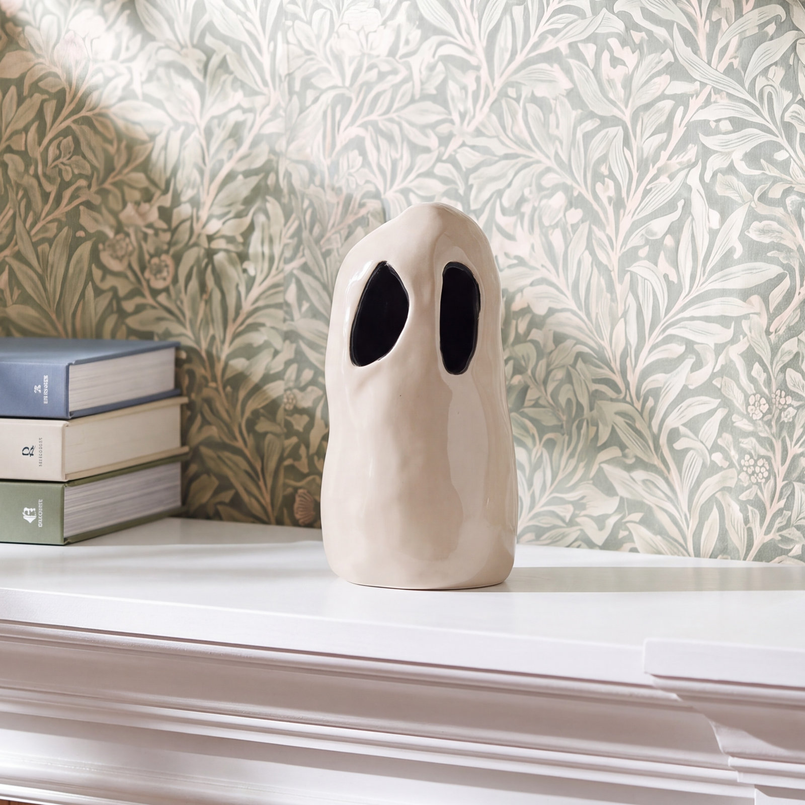 Stoneware Ghost Lantern With Cut-Outs, 6" H x 3.125" W x 2.5" D