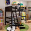 Lit mezzanine simple à cadre en bois avec échelle-152028774