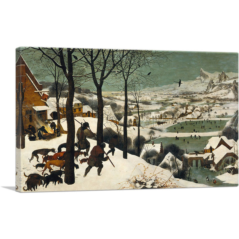 " Hunters In The Snow 1565 " by Pieter Bruegel The Elder Painting Print, 26" H x 40" W x 0.75" D