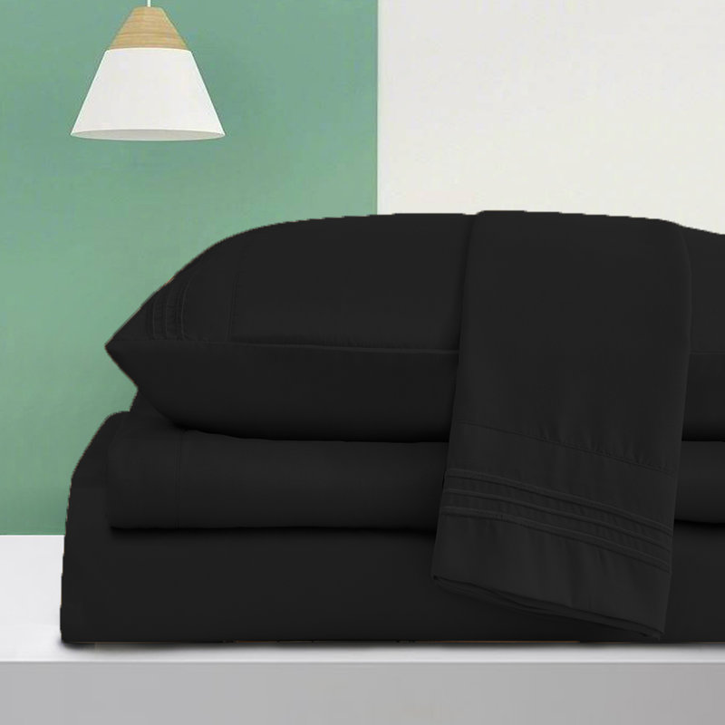  Ensemble de draps en rayonne ultra doux et infroissable, Ensemble de draps pour li très grand californien , Noir