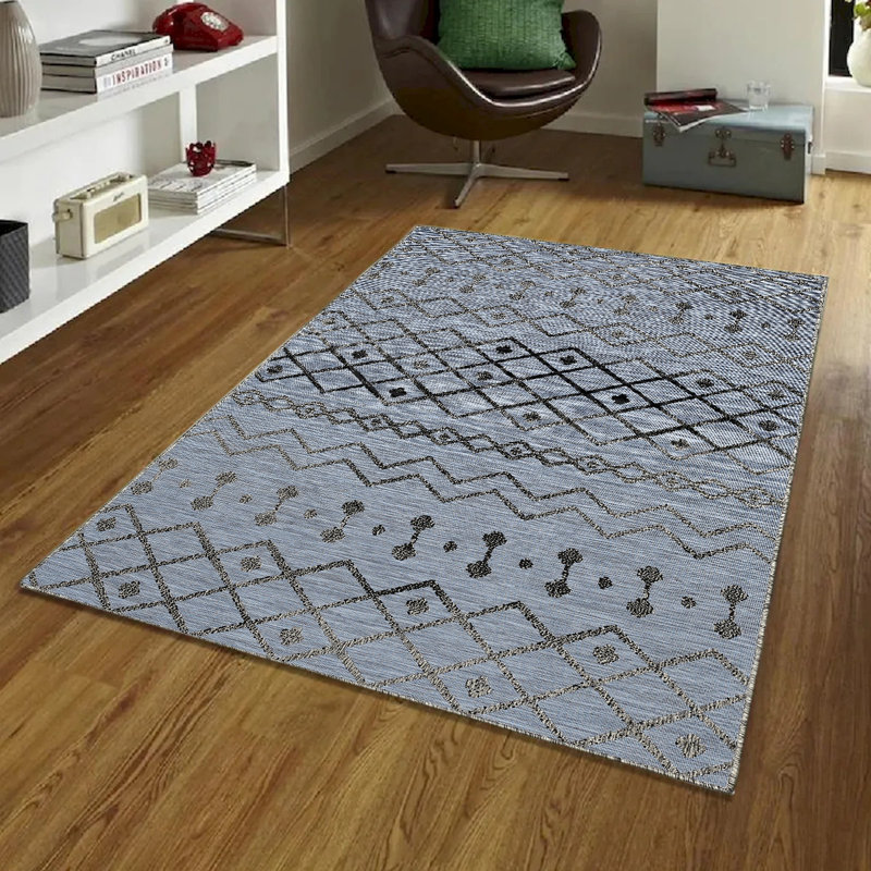 3_2 po x 3 po, bleu Odessa Tapis noir et gris, Rectangle 7 pi 6 po x 9 pi 6 po