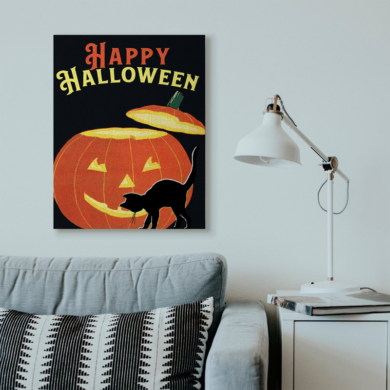 « happy halloween citrouille chat black orange design » par le samedi soir, reproduction d’impression sur image, Toile tendue