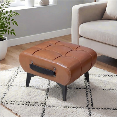 Tabouret en cuir de haute qualité, équipé de poignées portables et de pieds en métal; Repose-pieds carré moderne et minimaliste avec espace de rangement caché, disponible en plusieurs couleurs, convenant au salon