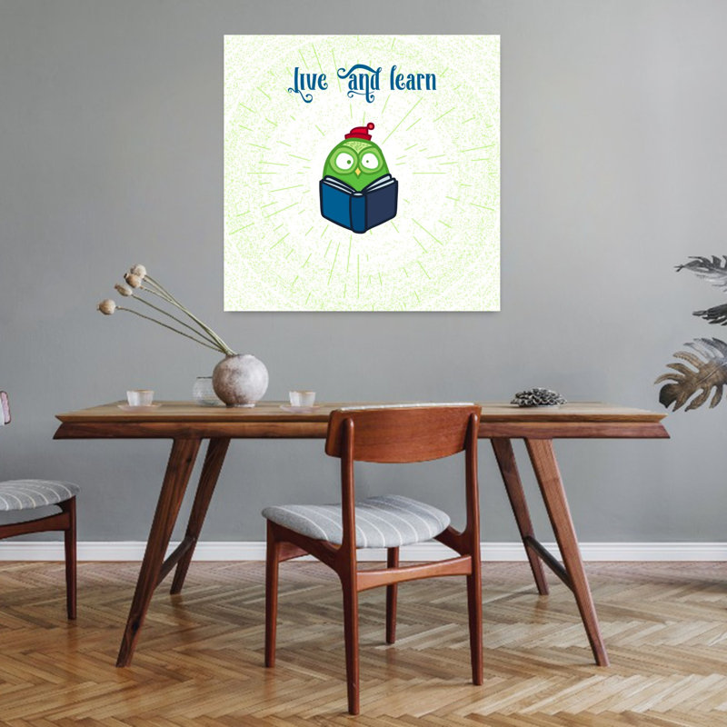 Hibou sage lisant un livre, illustration murale contemporaine représentant un hibou en forêt, H 32 po x l 32 po