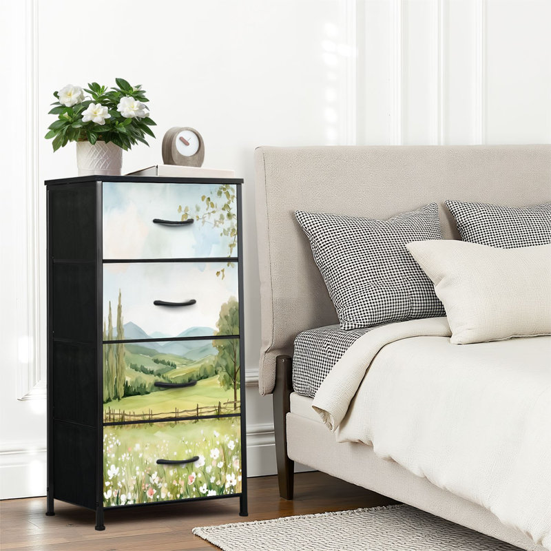 4 Drawer Dresser for Bedroom, Narrow Chest of Drawers, Wooden Top and Study Iron Frame 18"x37.5"-(WxH)