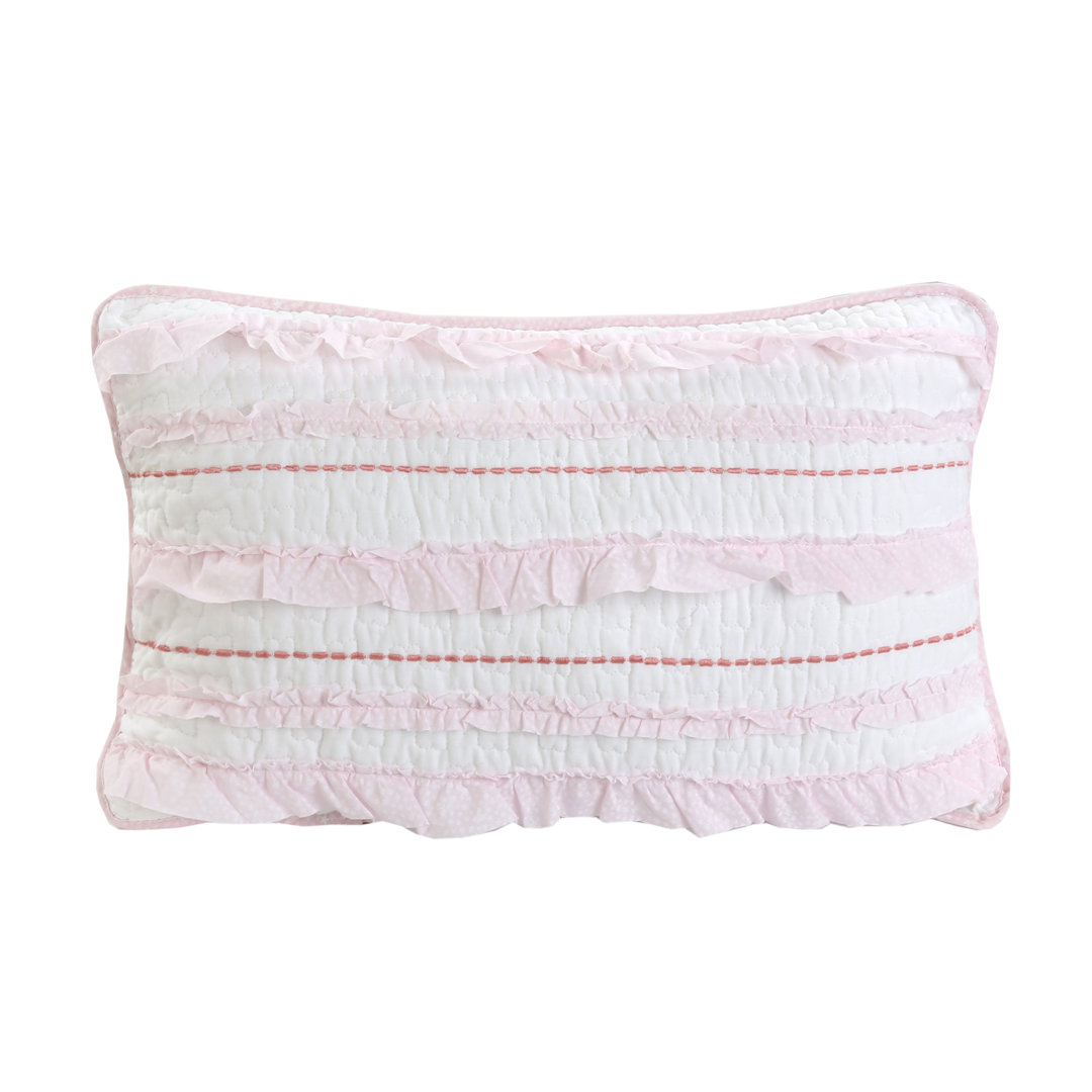 Pretty In Pink Girly Ruffle Star Stripped Embroidered Pink White Cotton Rectangular Décor Throw Pillow Cozy Line Home Fashion