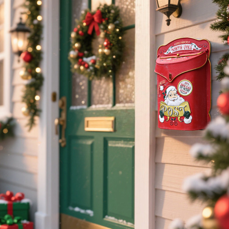  Vintage Santa Claus Mailboxes Christmas Mailbox for Outdoor Decoration - Distressed Red North Pole Letter to Santa Mailbox for Outdoor,Porch, Yard Holiday Decoration