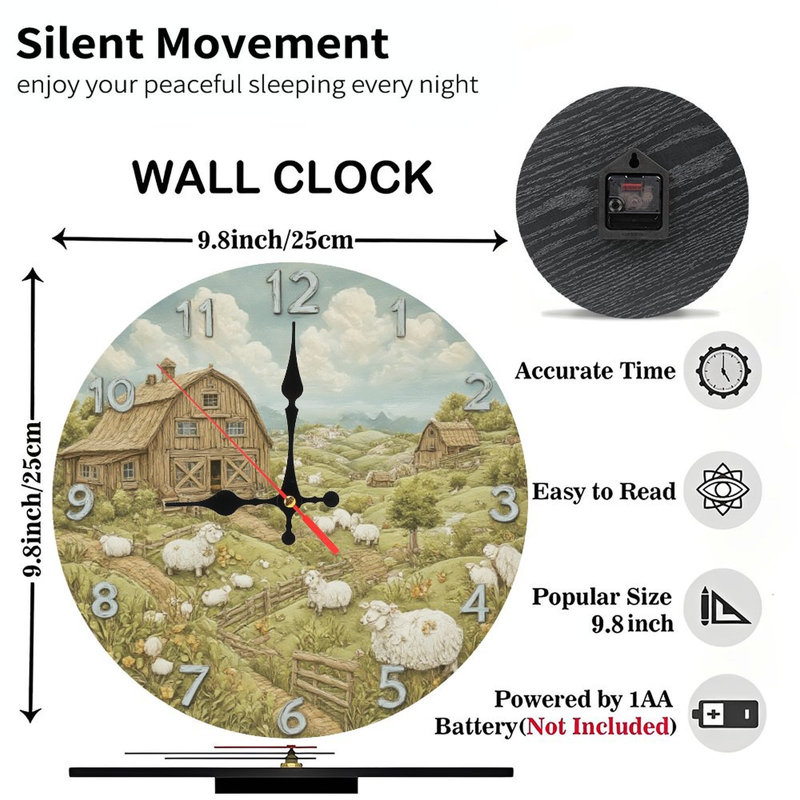 Horloge, chiffres, ferme et mouton
