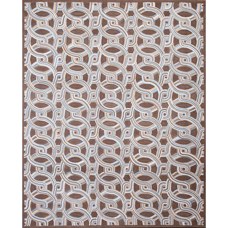 Tapis brun / bleu en laine noué à la main de conception unique 8 pi x 10 pi