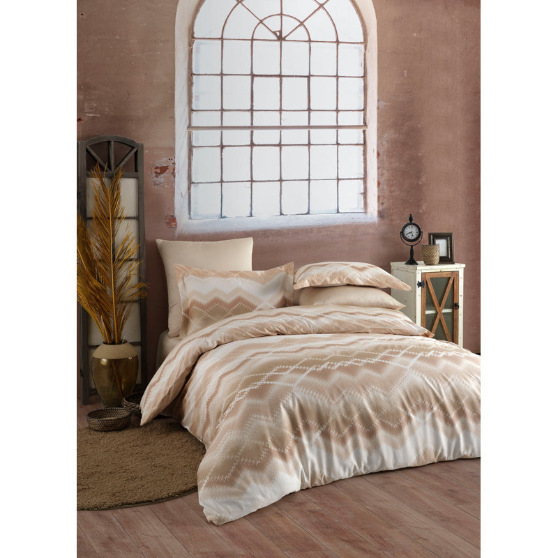 Cotton Chevron / Zig Zag Duvet Cover Set with Pillowcases, 260 x 220 cm - 2 Pillowcases (50 x 80 cm)