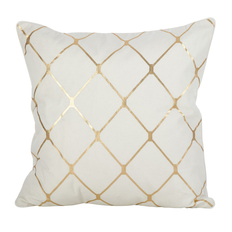 Medium Off-White Foil Embellished Decorative Pillow