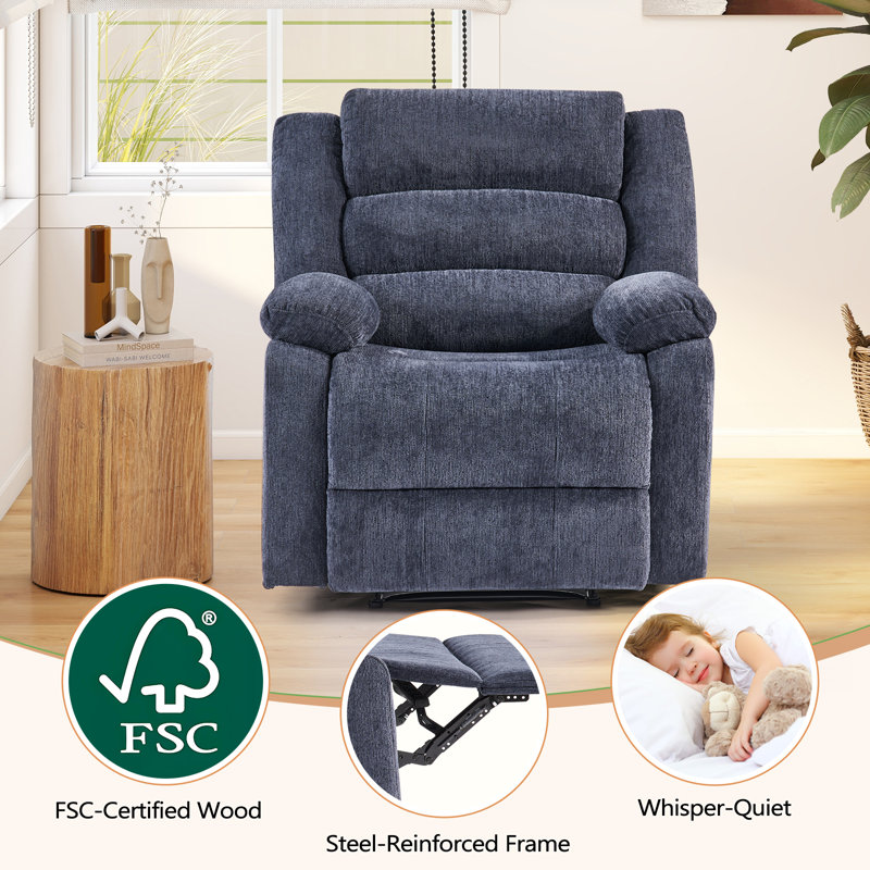 Jerneshia 38'' Wide Modern Overstuffed and Soft Manual Recliner, Slate Blue