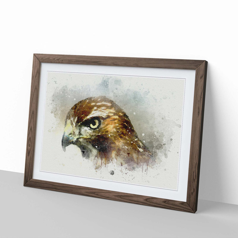 Hawk in Abstract - Picture Frame Graphic Art Print, 62cm H x 87cm W x 2cm D, Walnut Framed