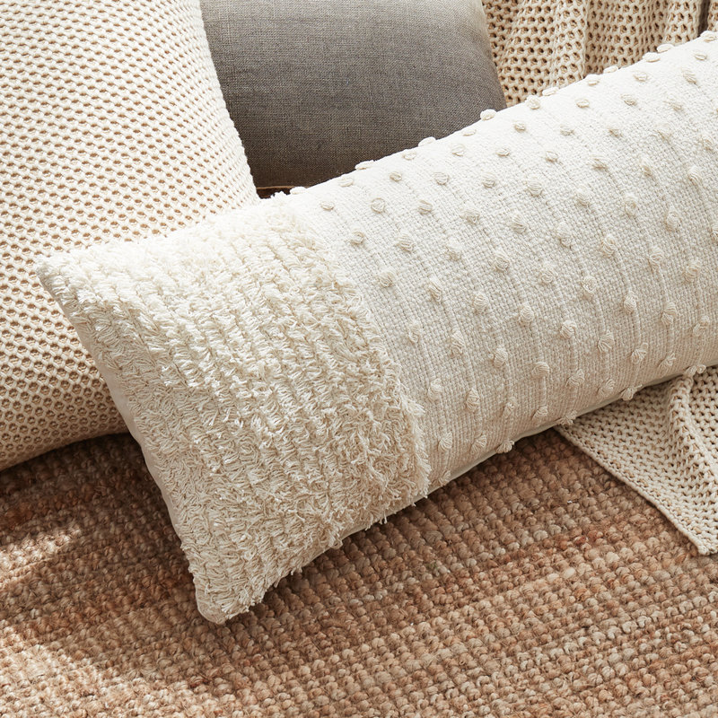Coussin décoratif en coton 12x36 D Emma Pure Ivoire