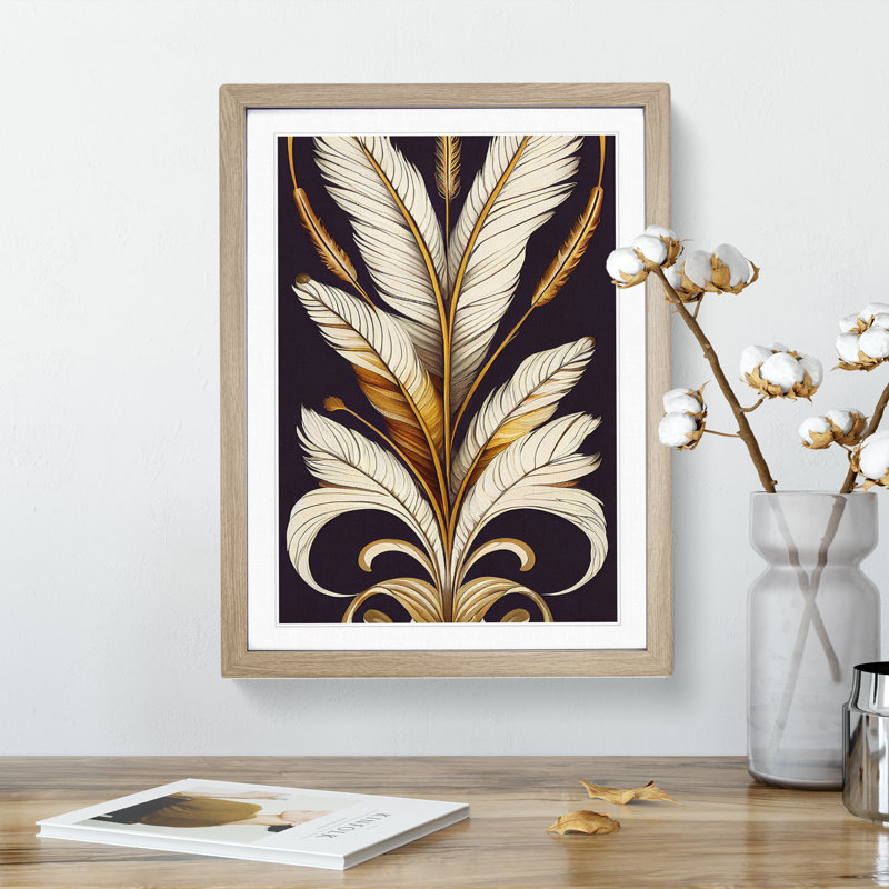 Feather No.5 - Single Picture Frame Print, 46cm H x 34cm W x 2cm D, Oak Framed