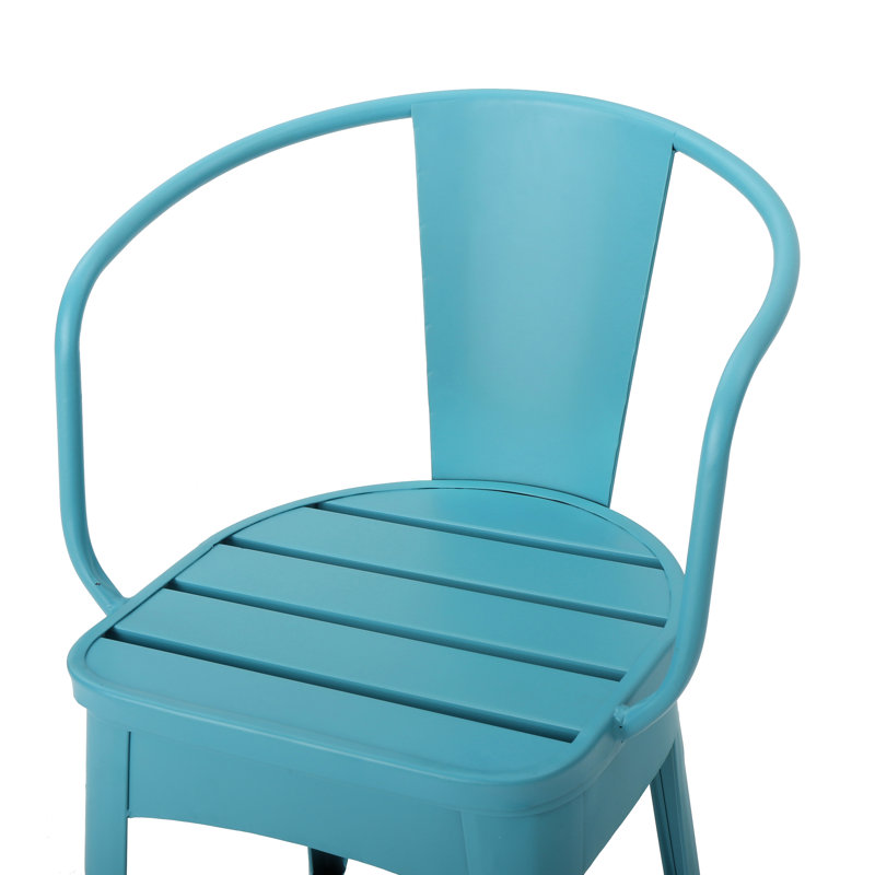 Bistro d'extérieur en métal 3 pièces Kd en bleu. Durable avec fer thermolaqué. Chaise: H 18/30 po x l 16,25 / 20 po x P 16,25 / 20,5 po.