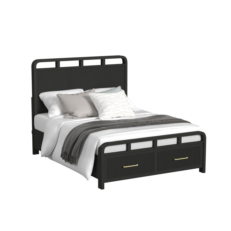  Grand lit de rangement Woodridge en noir avec grain, Grand