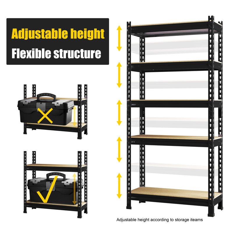 Étagères de rangement Étagère de garage à 5 niveaux Étagère de rangement réglable en métal robuste pour tablettes de garage