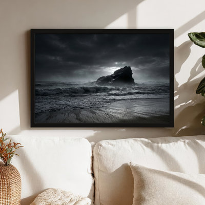 Art mural sur toile noir encadré pour le salon, la chambre à coucher, le bureau ou le vestibule - décoration murale décorative avec mer orageuse