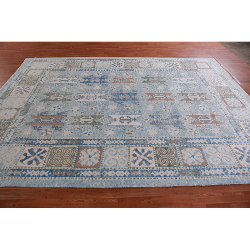 Tapis géométrique bleu Oushak 8 x 11
