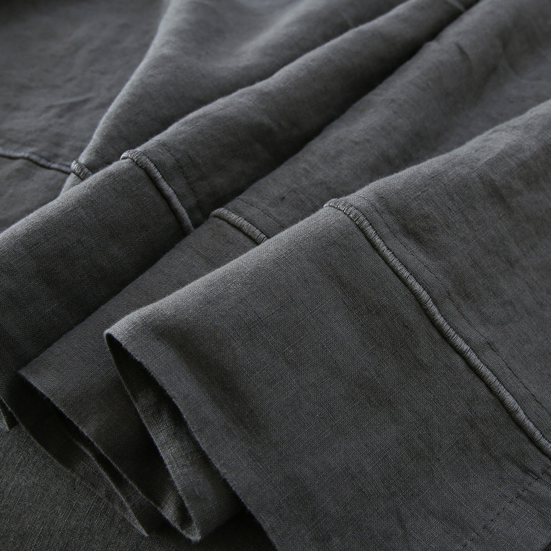 Linen Embroidery Sheet Set, Dark Gray, Queen Sheet Set with 2 Pillowcases