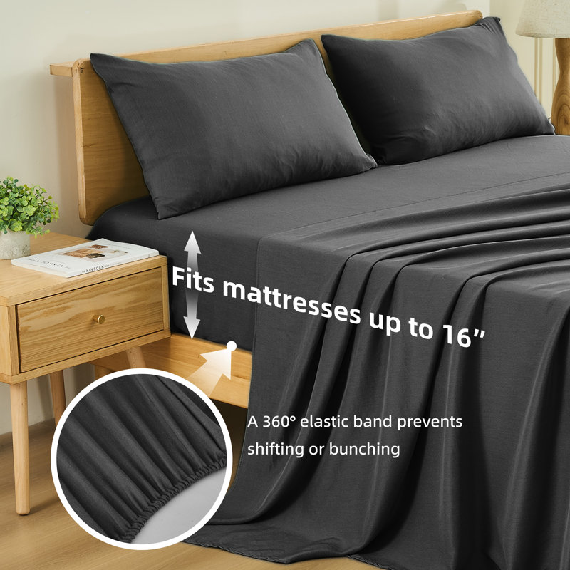 4 Piece Twin Size Sheet Set, 100% Rayon Derived from Bamboo Sheet Set, Cooling & Breathable, Luxury Silky Soft, Deep Pocket up to 16", Dark Gray