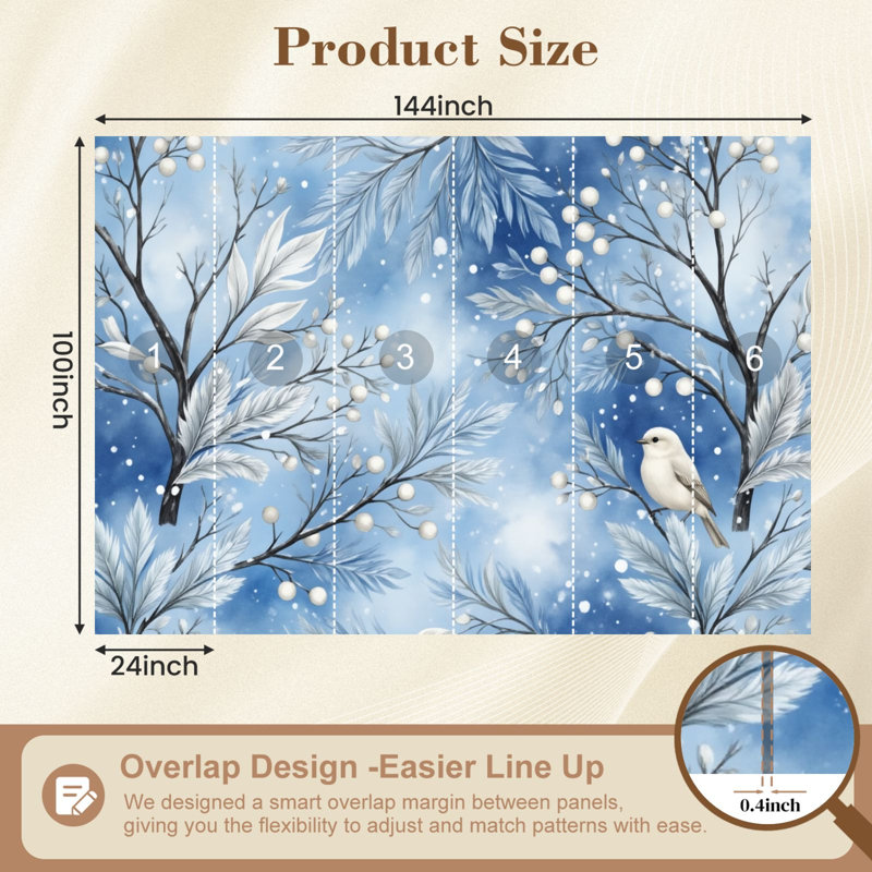 Papier peint adhésif auto-adhésif moderne l 144 po x H 100 po pour chambre à coucher Winter Forest Snowy Branches White Birds