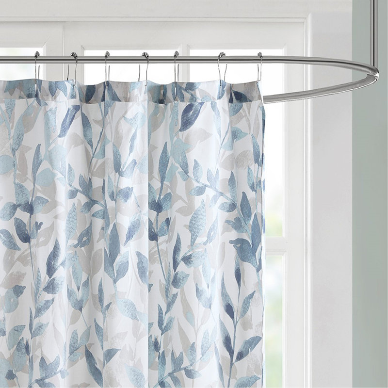 Rideau de douche à imprimé botanique, Motif floral bleu