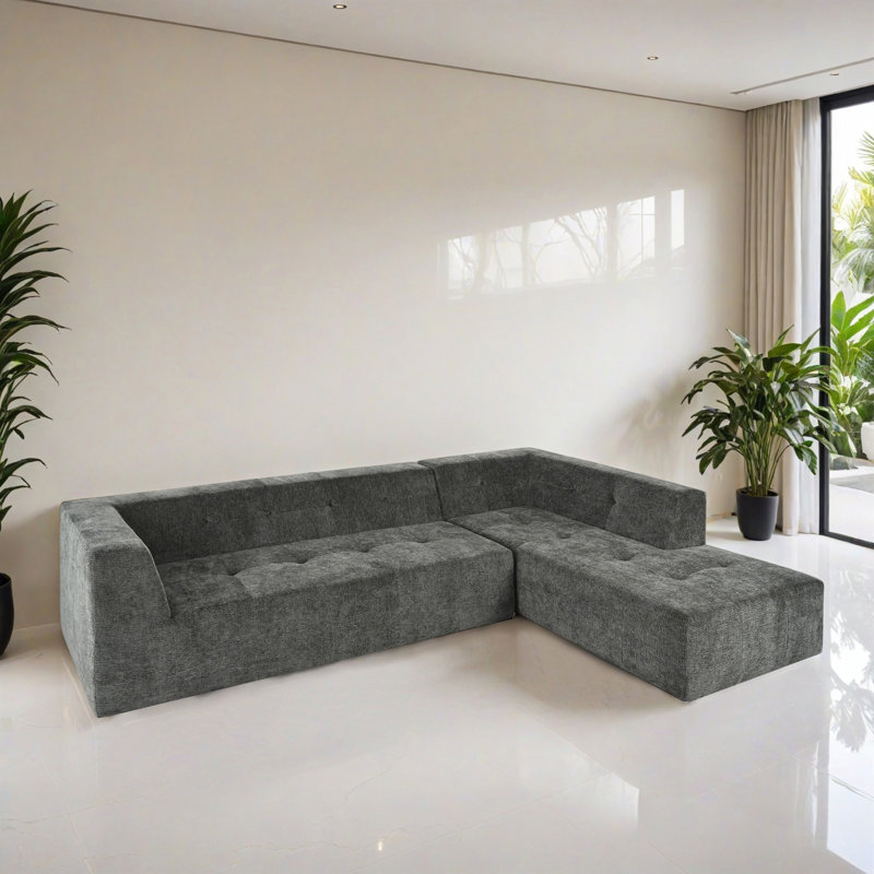 Canapé-lit modulaire 2 pièces pour salon, Gris chenille
