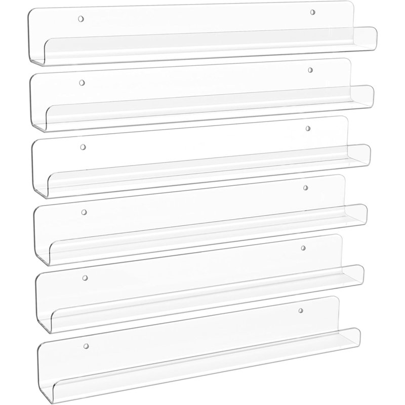 6 Pack Clear Acrylic Floating Shelves For Wall, Nursery Bookshelves For Kids, Vinyl Record Display, Magazine Rack, Picture Ledge Shelf, Durable And Versatile Wall Organizer