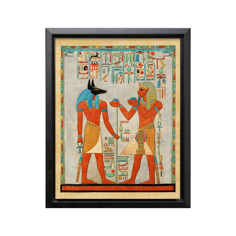 Le roi avec Anubis, tombe d'Haremhab, Cadre noir, Canevas, H 08 po x l 10 po