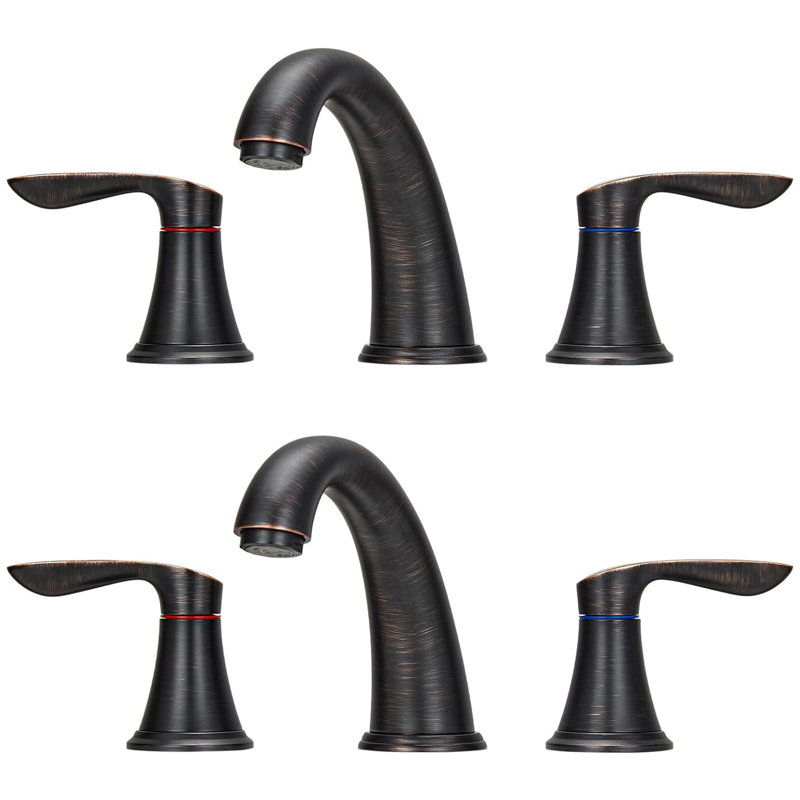 2 Pcs Bathroom Sink Faucet 3 Hole With Stainless Steel Pop Up Drain And Cupc Hose, Brushed Silver, Matte Black