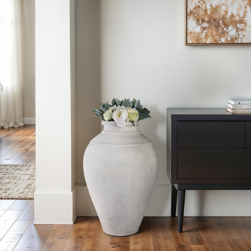Handmade Clay Floor Vase, Ivory