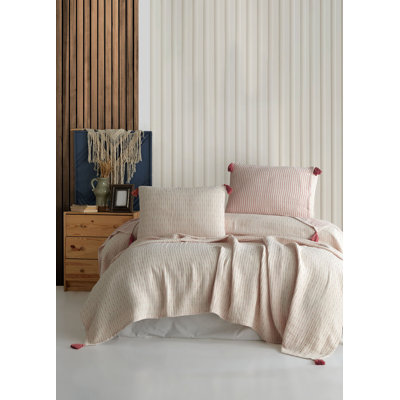 Ensemble de luxe à double piquage de luxe, rouge carrelé, 94,5 po x 102,4 po | 100% jacquard de coton, 2 taies d'oreiller (19,7 po x 27,6 po) | Doux, durable, lavable à la machine (30 ° C) | Parfait pour un décor de chambre à coucher élégant et confortable