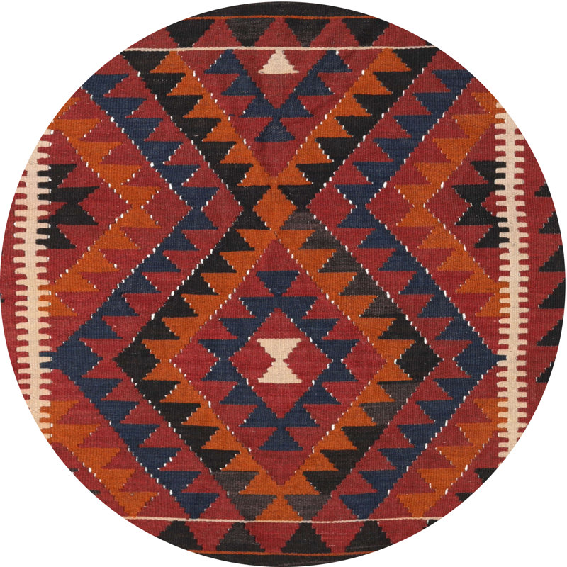 Tapis noir / rouge Southwestern, Rond 5 pi
