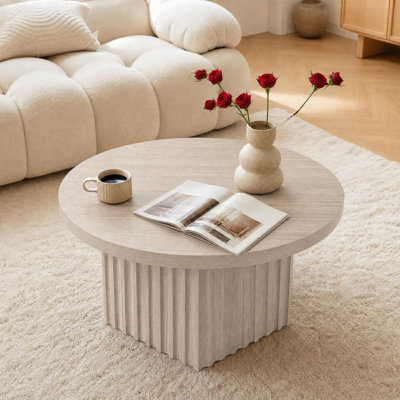 Table basse ronde pour le salon, la chambre à coucher, peu encombrante | Table de bout ronde cannelée en bois, tables basses de style Mid-Century moderne, table de salle à manger d'appoint pour petit espace, appartement