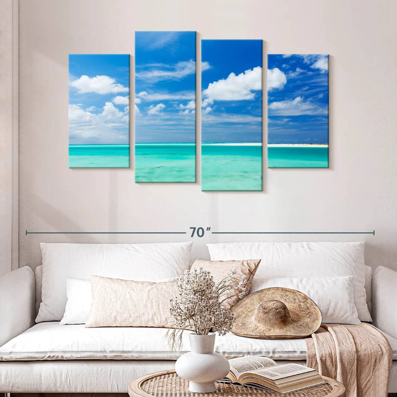 Paysage marin bleu, H 32 po x l 52 po