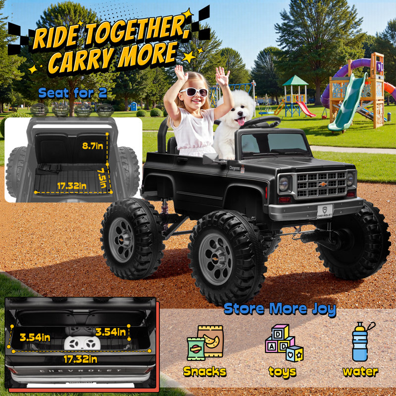 UTV électrique 24V 2RM pour enfants avec télécommande, grand siège et 3 vitesses (3 à 8 ans), Noir