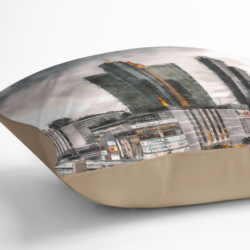 Skyline of Bangkok Thailand Cushion with Filling, Stone, 55cm H x 55cm W x 20cm D