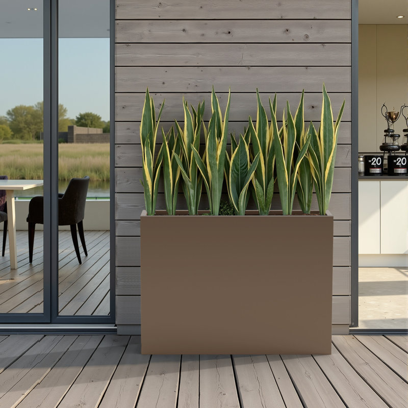 Jardinières rectangulaires en métal pour plantes d'extérieur, H 28 po x l 36 po x P 9 po, Brun