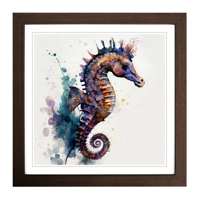 Seahorse Gestural - Single Picture Frame Print on Wood