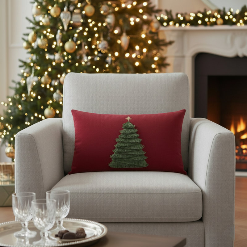 Fraser Fir Ruby Square Indoor/Outdoor Pillow Cover & Insert, Red, Rectangle 12"H x 20"W
